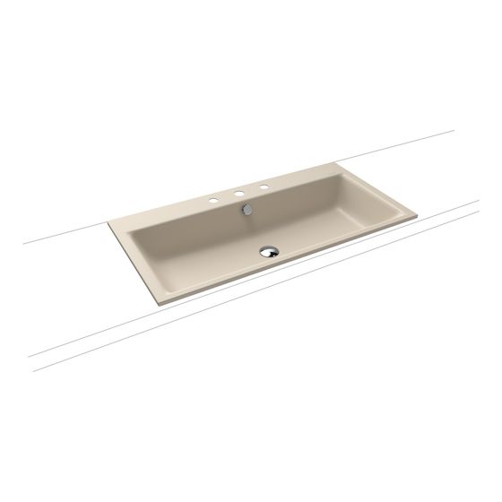 Kaldewei Einbauwaschtisch Puro rechteckig 125x460x900mm, Warm Beige 20/Chrom, 3 HL, mit ÜL mit Perl-Effekt