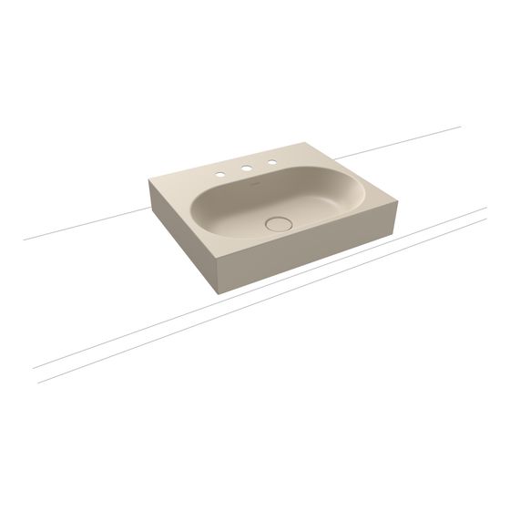 Kaldewei Aufsatzwaschtisch Centro rechteckig 120x500x600mm Rh. 120mm, Warm Beige 20, 3 HL, ohne ÜL mit Perl-Effekt