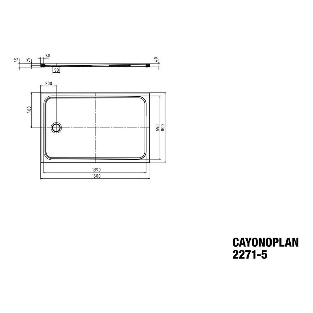 Kaldewei Duschwanne Cayonoplan Rechteckig 40/25x1500x800mm d. 90mm Alpinweiß Mat... KALDEWEI-363147983711 4063727608672 (Abb. 3)