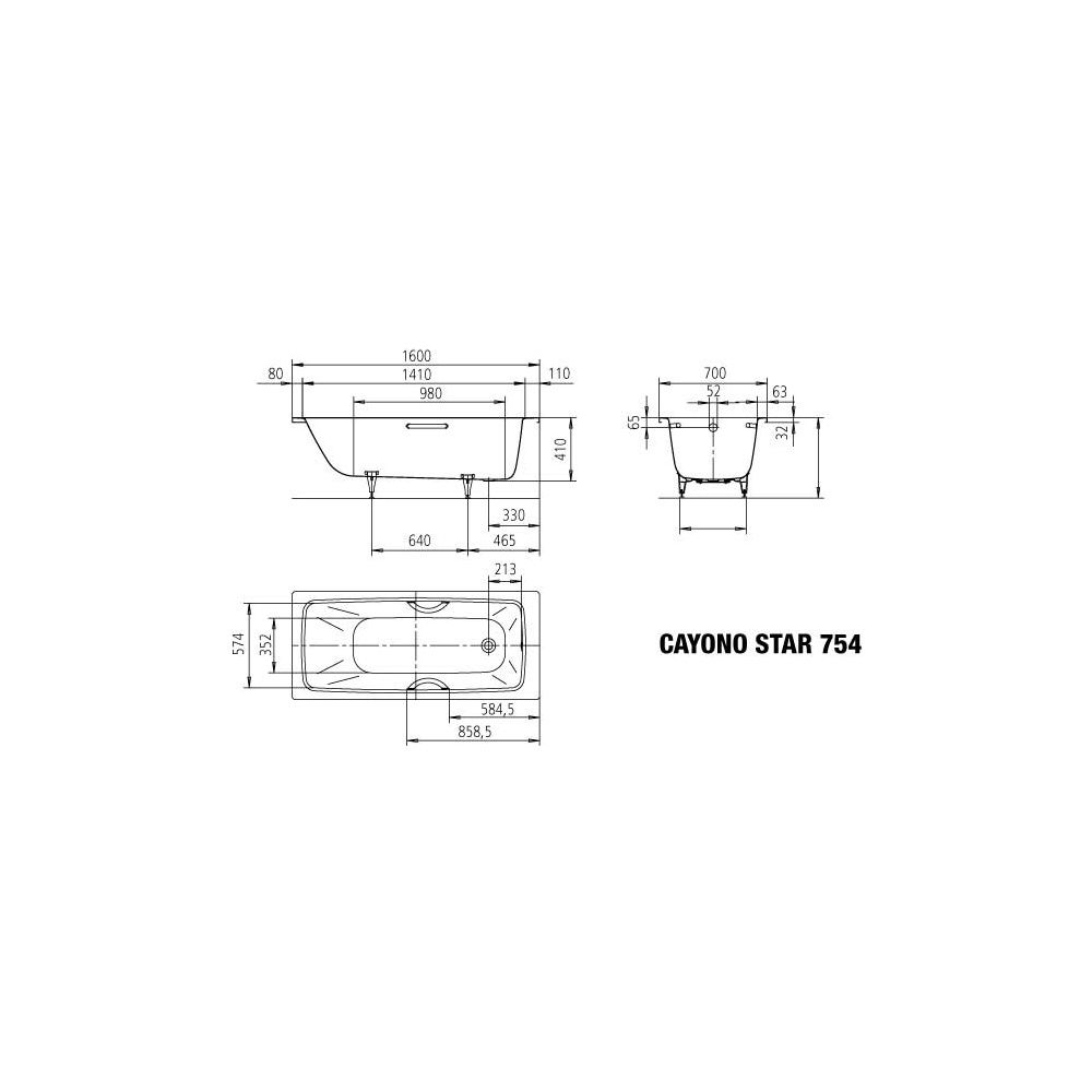 Kaldewei Badewanne Cayono Star rechteckig 410x700x1600mm 107l Alpinweiß m. Antis... KALDEWEI-275430000001 4001112909393 (Abb. 3)
