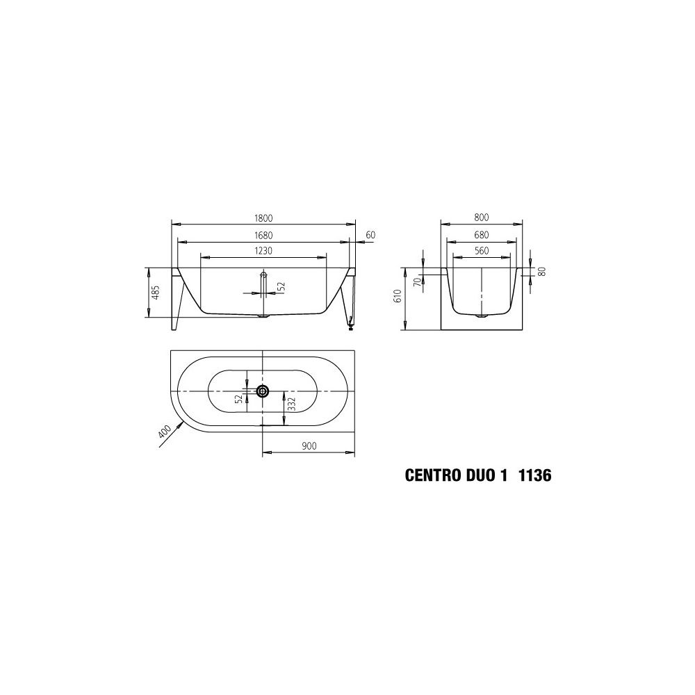 Kaldewei Badewanne Centro Duo 1 Kombi.-Form 485x800x1800mm Links 195l Alpinweiß ... KALDEWEI-200940413001 4001112996874 (Abb. 3)