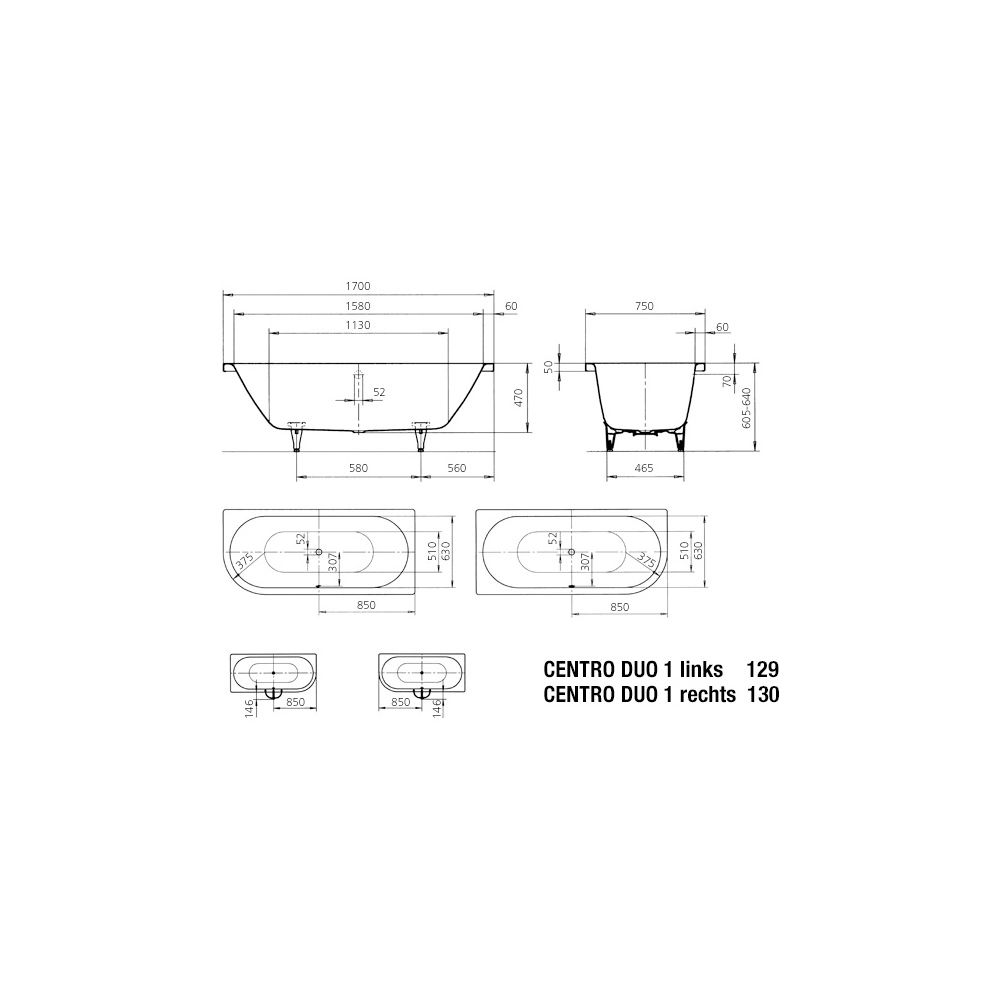 Kaldewei Badewanne Centro Duo 1 Kombi.-Form 485x750x1700mm Links 156l Alpinweiß ... KALDEWEI-282930000001 4001112822951 (Abb. 3)
