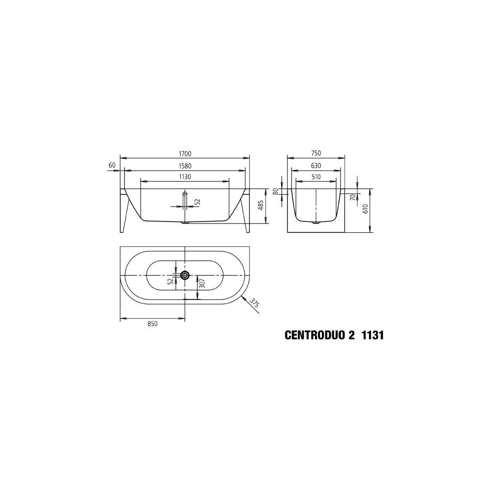 Kaldewei Badewanne Centro Duo 2 Kombi.-Form 485x750x1700mm 156l Alpinweiß m. ÜL,... KALDEWEI-202240400001 4063728694957 (Abb. 3)