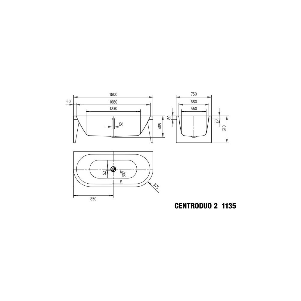 Kaldewei Badewanne Centro Duo 2 Kombi.-Form 485x800x1800mm 195l Alpinweiß m. ÜL,... KALDEWEI-202340413001 4055761005340 (Abb. 3)