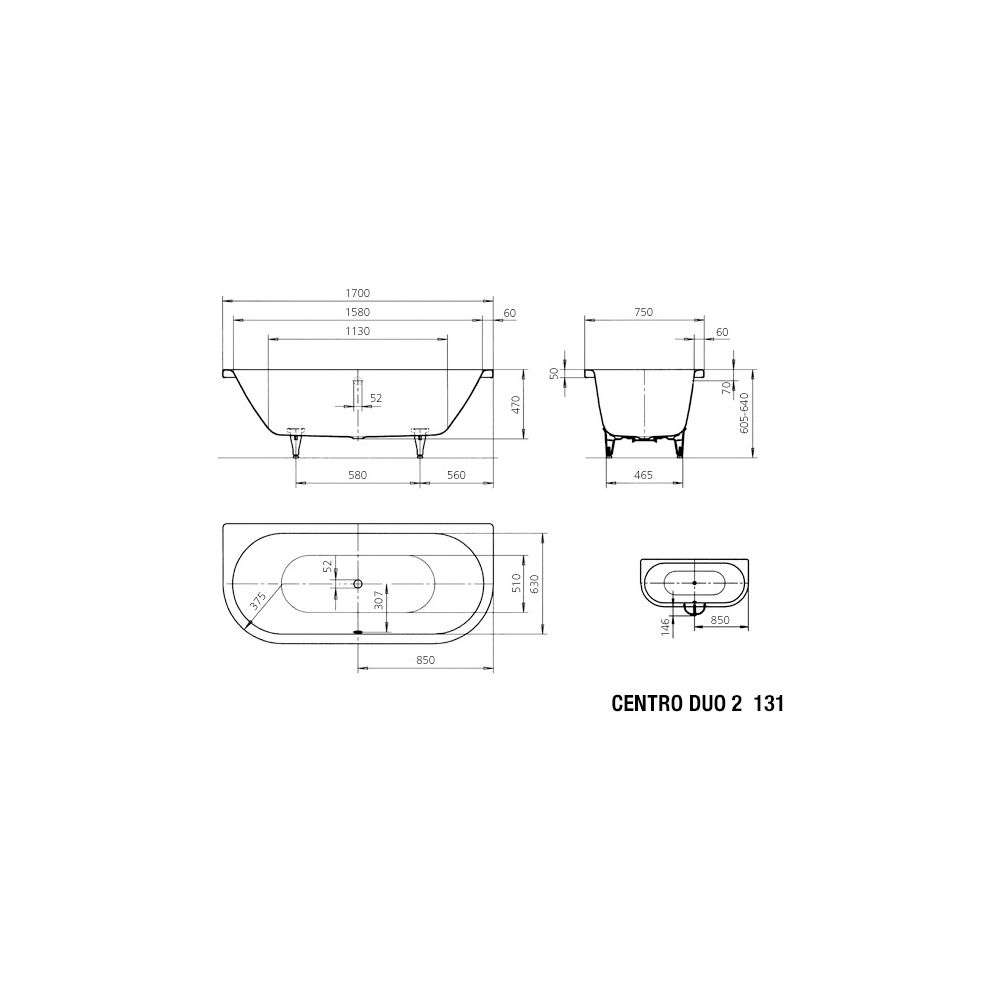 Kaldewei Badewanne Centro Duo 2 Kombi.-Form 485x750x1700mm 156l Alpinweiß m. ÜL,... KALDEWEI-283100010001 4001112809358 (Abb. 4)
