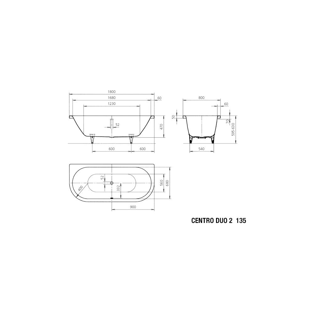 Kaldewei Badewanne Centro Duo 2 Kombi.-Form 485x800x1800mm 195l Alpinweiß m. ÜL,... KALDEWEI-283500010001 4001112809365 (Abb. 4)