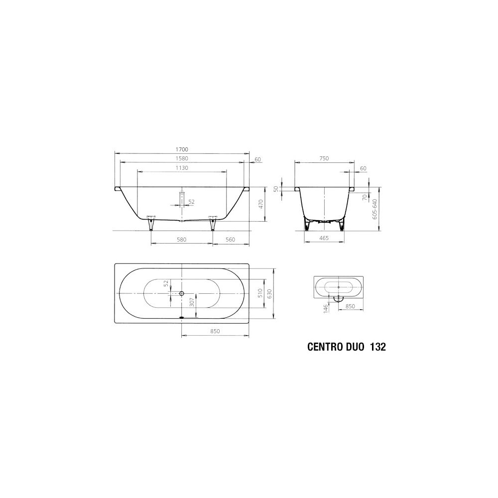 Kaldewei Badewanne Centro Duo rechteckig 485x750x1700mm 156l Alpinweiß m. Antisl... KALDEWEI-283230000001 4001112823019 (Abb. 3)