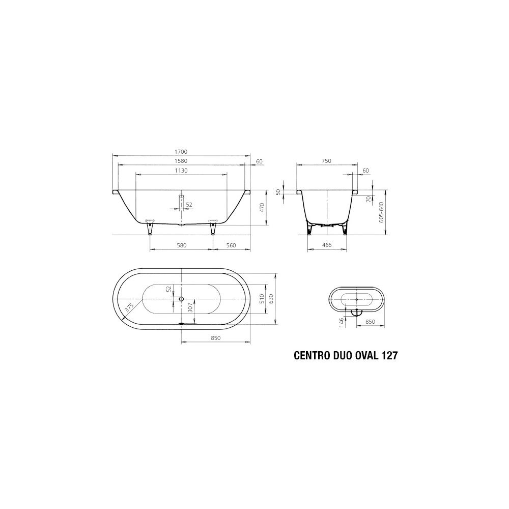 Kaldewei Badewanne Centro Duo oval 485x750x1700mm 156l Alpinweiß m. Antislip, ÜL... KALDEWEI-282730000001 4001112822876 (Abb. 3)
