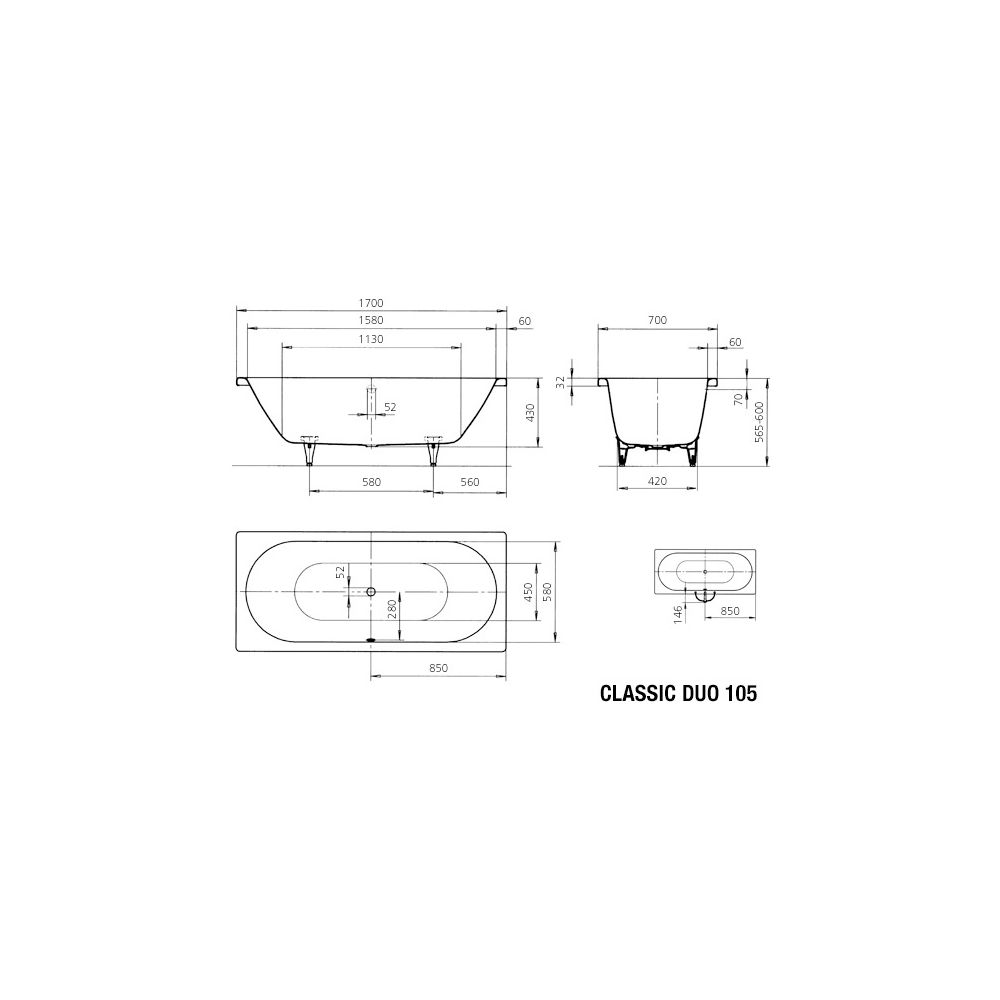Kaldewei Badewanne Classic Duo rechteckig 430x700x1700mm 110l Alpinweiß m. ÜL, o... KALDEWEI-290500010001 4001112567951 (Abb. 4)