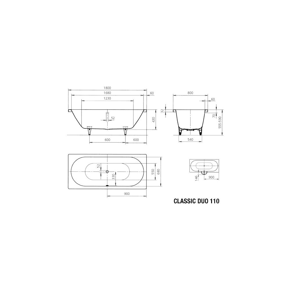 Kaldewei Badewanne Classic Duo rechteckig 430x800x1800mm 158l Pergamon m. ÜL, o.... KALDEWEI-291000010231 4001112590157 (Abb. 3)