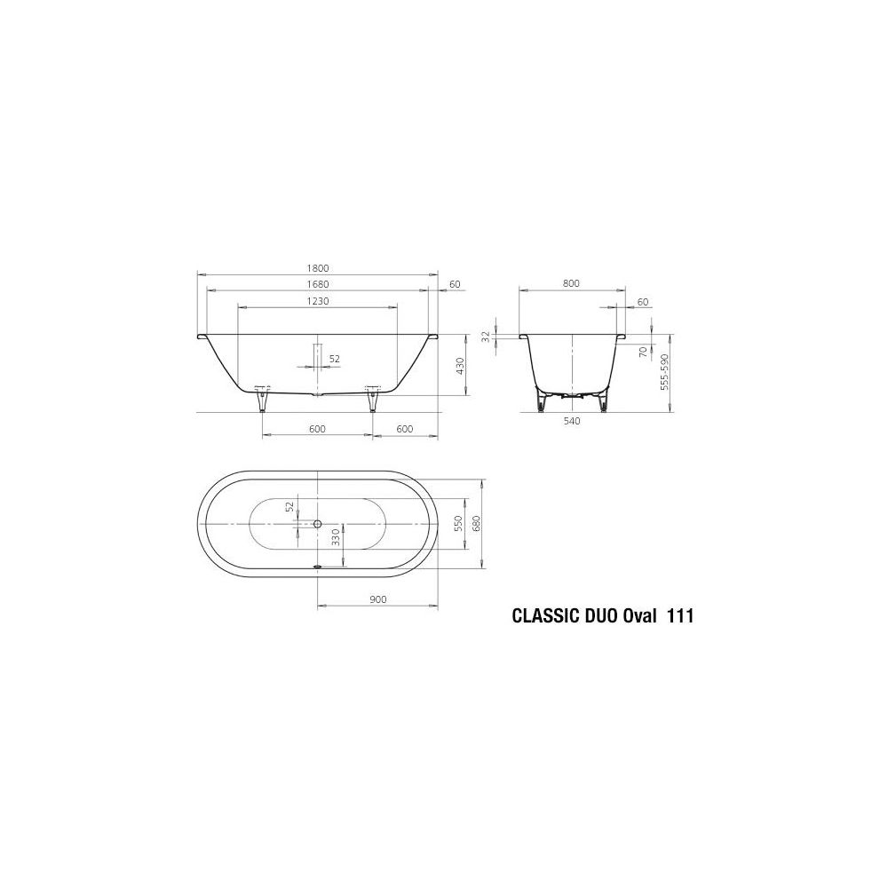 Kaldewei Badewanne Classic Duo oval 430x800x1800mm 158l Alpinweiß m. Antislip, Ü... KALDEWEI-291230003001 4001112669211 (Abb. 3)