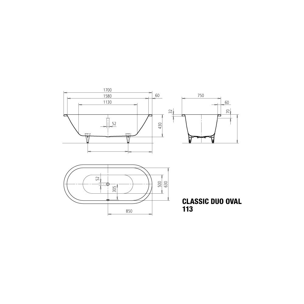 Kaldewei Badewanne Classic Duo oval 430x750x1700mm 124l Alpinweiß m. ÜL, PEFF, o... KALDEWEI-291400013001 4001112713525 (Abb. 3)