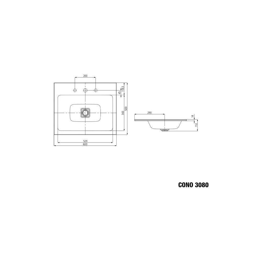 Kaldewei Einbauwaschtisch Cono rechteckig 112x500x600mm, Cool Grey 70, 1 HL, ohn... KALDEWEI-901606013665 4063728474702 (Abb. 2)