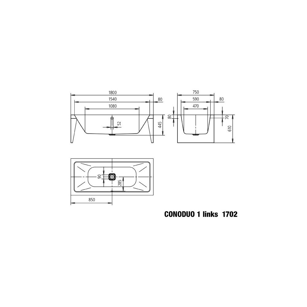 Kaldewei Badewanne Conoduo 1 rechteckig 445x750x1700mm Links 122l Alpinweiß m. Ü... KALDEWEI-201440800001 4063728695039 (Abb. 3)