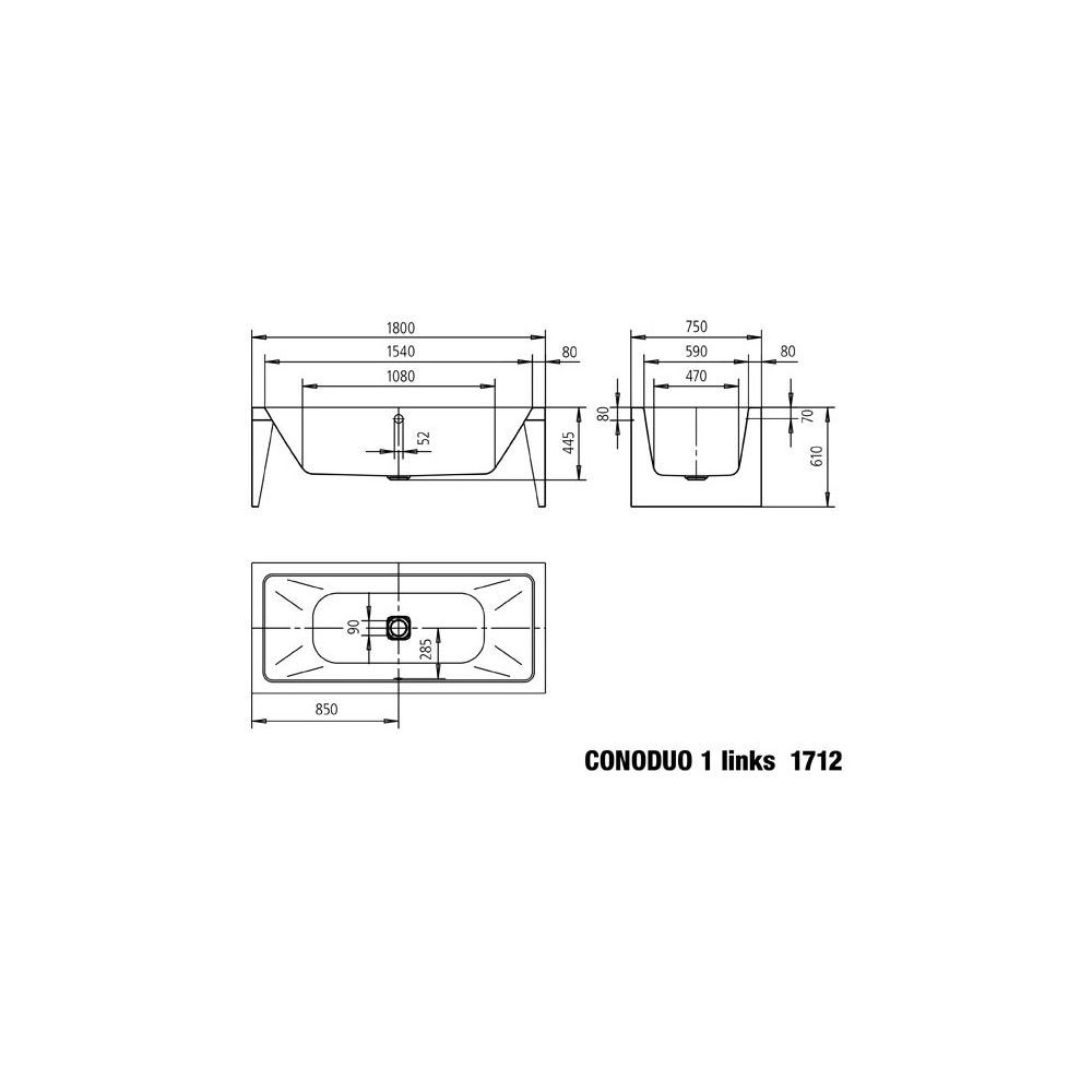Kaldewei Badewanne Conoduo 1 rechteckig 445x750x1700mm Rechts 122l Alpinweiß m. ... KALDEWEI-201640803001 4001112980187 (Abb. 3)