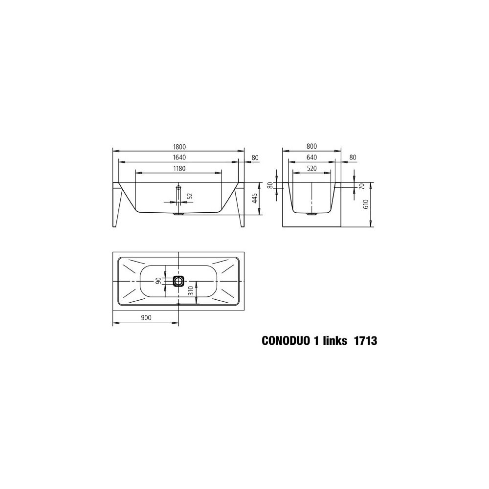 Kaldewei Badewanne Conoduo 1 rechteckig 445x800x1800mm Rechts 159l Alpinweiß m. ... KALDEWEI-201742563001 4055761082938 (Abb. 3)