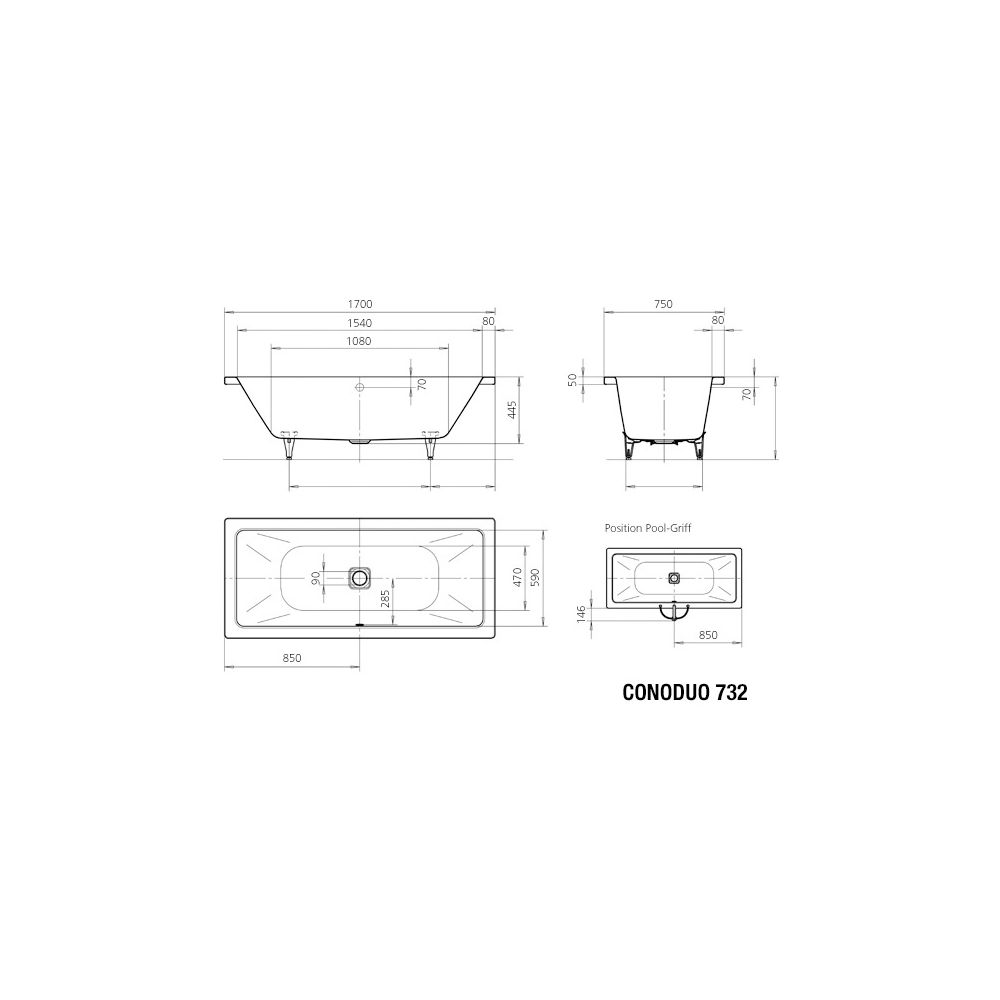 Kaldewei Badewanne Conoduo rechteckig 445x750x1700mm 122l Alpinweiß m. ÜL, o. An... KALDEWEI-235000010001 4001112616758 (Abb. 4)