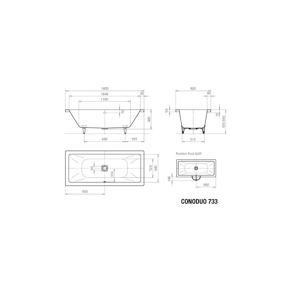 Kaldewei Badewanne Conoduo rechteckig 445x800x1800mm 159l Alpinweiß m. ÜL, o. An... KALDEWEI-235100010001 4001112609996 (Abb. 4)
