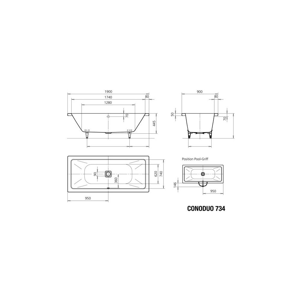 Kaldewei Badewanne Conoduo rechteckig 445x900x1900mm 220l Alpinweiß m. ÜL, o. An... KALDEWEI-235200010001 4001112616130 (Abb. 4)