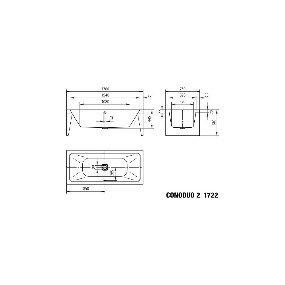 Kaldewei Badewanne Conoduo 2 rechteckig 445x750x1700mm 122l Alpinweiß m. ÜL, Gar... KALDEWEI-201840810001 4063728695121 (Abb. 3)