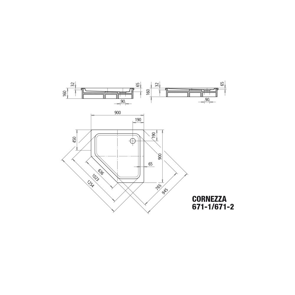 Kaldewei Duschwanne Cornezza Fünfeckig 32/65x900x900mm d. 90mm Manhattan, m. Wan... KALDEWEI-459148040199 4001112747865 (Abb. 3)