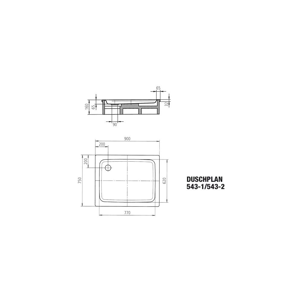Kaldewei Duschwanne Duschplan Rechteckig 32/65x900x750mm d. 90mm Alpinweiß/Weiß,... KALDEWEI-440900010001 4001112279908 (Abb. 4)