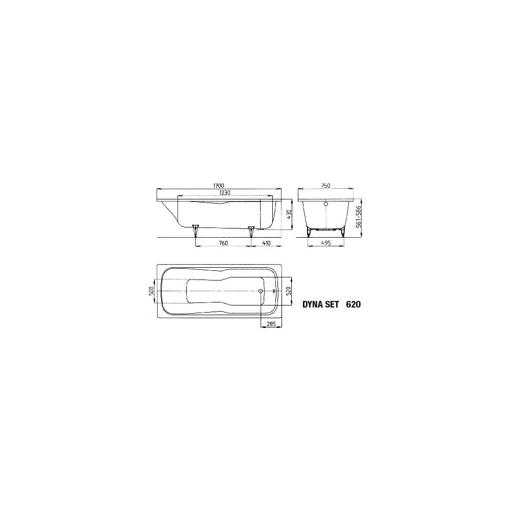Kaldewei Badewanne Dyna Set rechteckig 430x750x1700mm 169l Alpinweiß m. ÜL, o. A... KALDEWEI-226100010001 4001112123096 (Abb. 4)