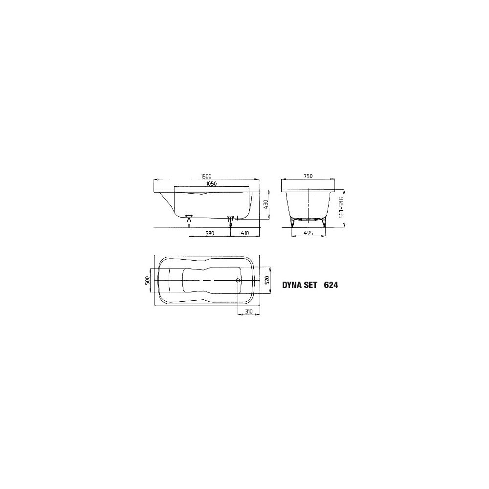 Kaldewei Badewanne Dyna Set rechteckig 430x750x1500mm 133l Warm Beige 20 m. ÜL, ... KALDEWEI-226600010661 4063727853980 (Abb. 3)
