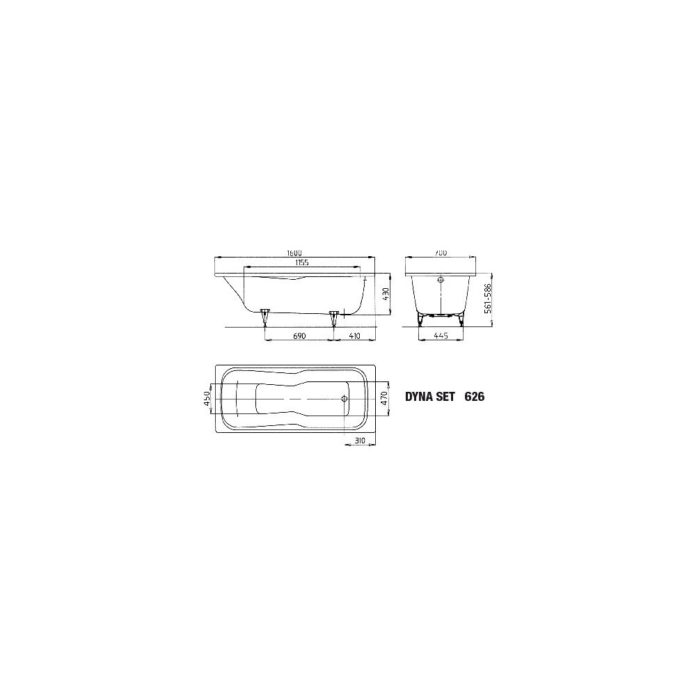 Kaldewei Badewanne Dyna Set rechteckig 430x700x1600mm 122l Pergamon m. ÜL, o. An... KALDEWEI-226800010231 4001112300190 (Abb. 3)
