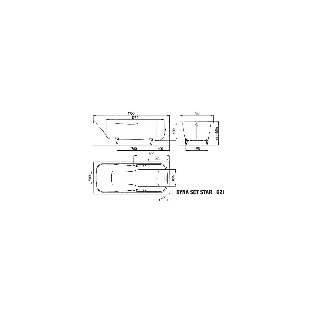 Kaldewei Badewanne Dyna Set Star rechteckig 430x750x1700mm 169l Alpinweiß m. Ant... KALDEWEI-226230003001 4001112371725 (Abb. 3)