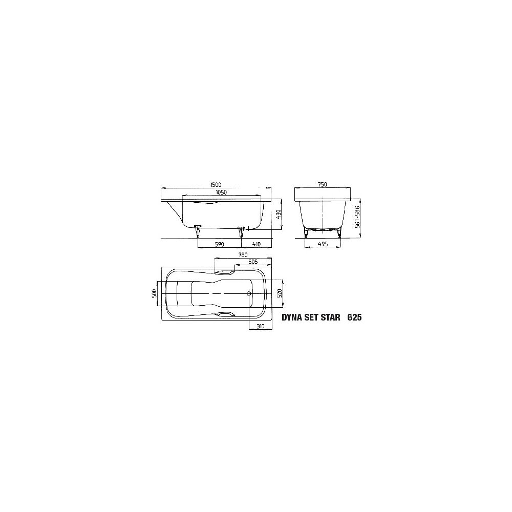 Kaldewei Badewanne Dyna Set Star rechteckig 430x750x1500mm 133l Alpinweiß m. Ant... KALDEWEI-226730000001 4001112303672 (Abb. 3)
