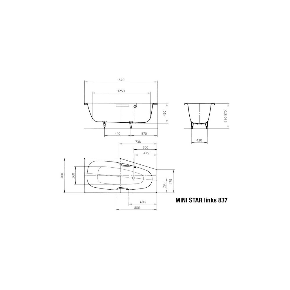 Kaldewei Badewanne Mini Star Kombi.-Form 430x700x1570mm Links 110l Manhattan m. ... KALDEWEI-225300013199 4063727760813 (Abb. 3)