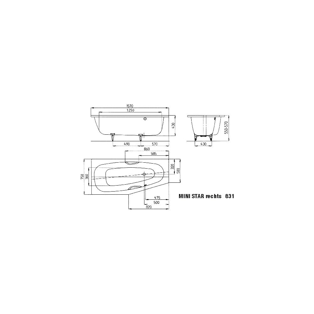 Kaldewei Badewanne Mini Star Kombi.-Form 430x750x1570mm Rechts 110l Bahamabeige ... KALDEWEI-224700010030 4001112357149 (Abb. 3)