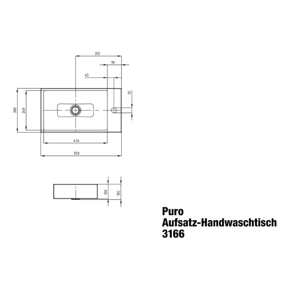 Kaldewei Aufsatz-Handwaschtisch Puro rechteckig 105x300x550mm, Mattschwarz 100, ... KALDEWEI-906906003676 4055761268417 (Abb. 2)