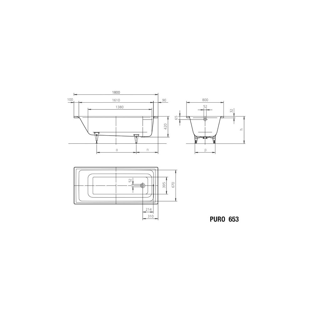 Kaldewei Badewanne Puro rechteckig 420x800x1800mm 170l Bahamabeige m. Antislip, ... KALDEWEI-256330000030 4001112687772 (Abb. 3)
