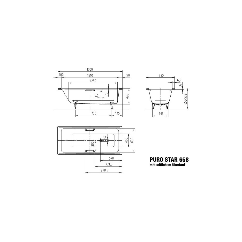 Kaldewei Badewanne Puro Star rechteckig 420x750x1700mm 137l Alpinweiß m. Vollant... KALDEWEI-255834010001 4001112865217 (Abb. 3)