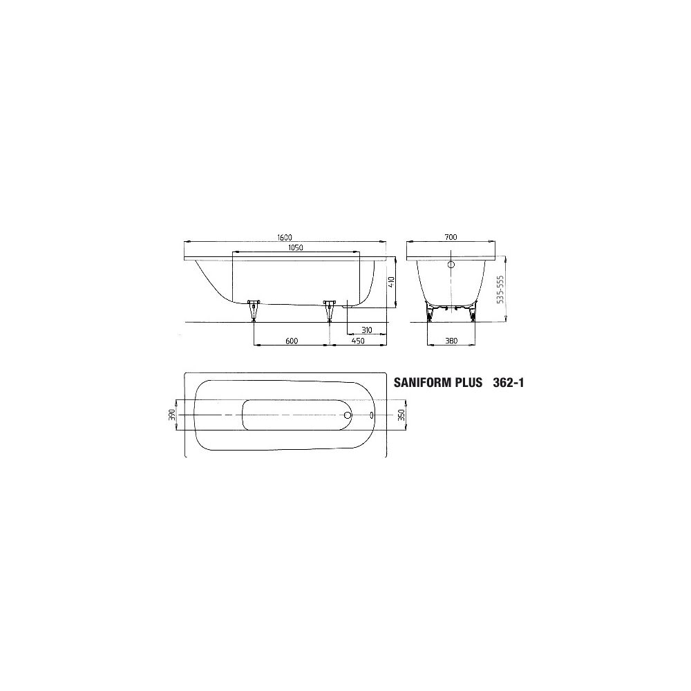 Kaldewei Badewanne Saniform Plus rechteckig 410x700x1600mm 93l Alpinweiß m. ÜL, ... KALDEWEI-111700010001 4001112032497 (Abb. 4)