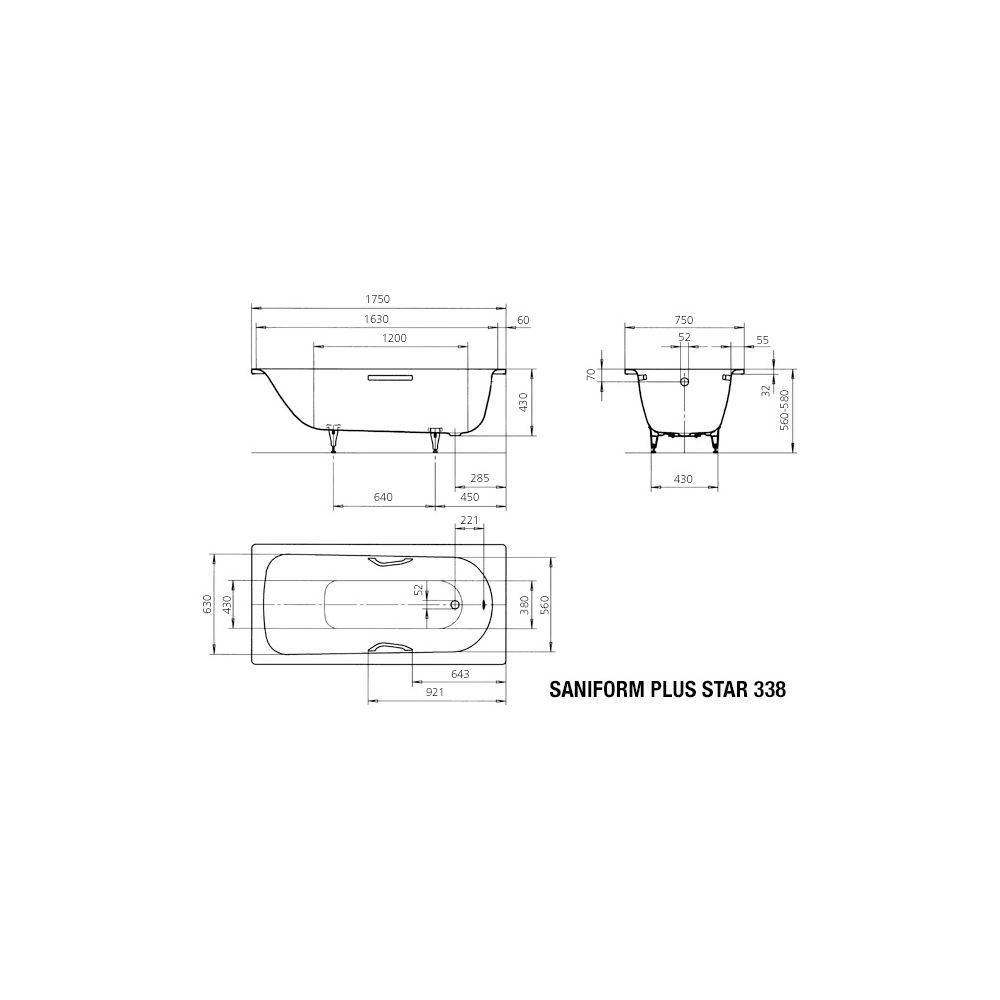Kaldewei Badewanne Saniform Star rechteckig 430x750x1750mm 145l Alpinweiß m. Ant... KALDEWEI-133830003001 4001112464038 (Abb. 3)