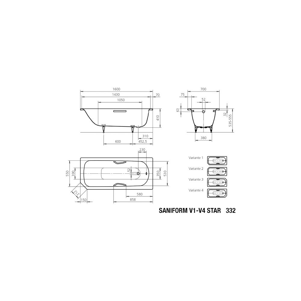 Kaldewei Badewanne Saniform V2 Star Kombi.-Form 410x700x1600mm 93l Pergamon m. G... KALDEWEI-134100010231 4001112628850 (Abb. 3)
