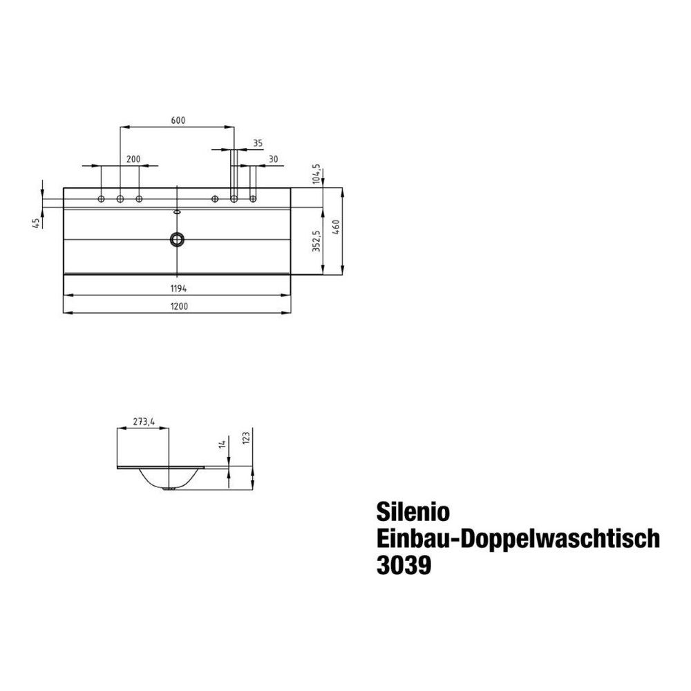 Kaldewei Einbau-Doppelwaschtisch Silenio rechteckig 123x460x1200mm, Warm Grey 60... KALDEWEI-907906043671 4063728384148 (Abb. 2)