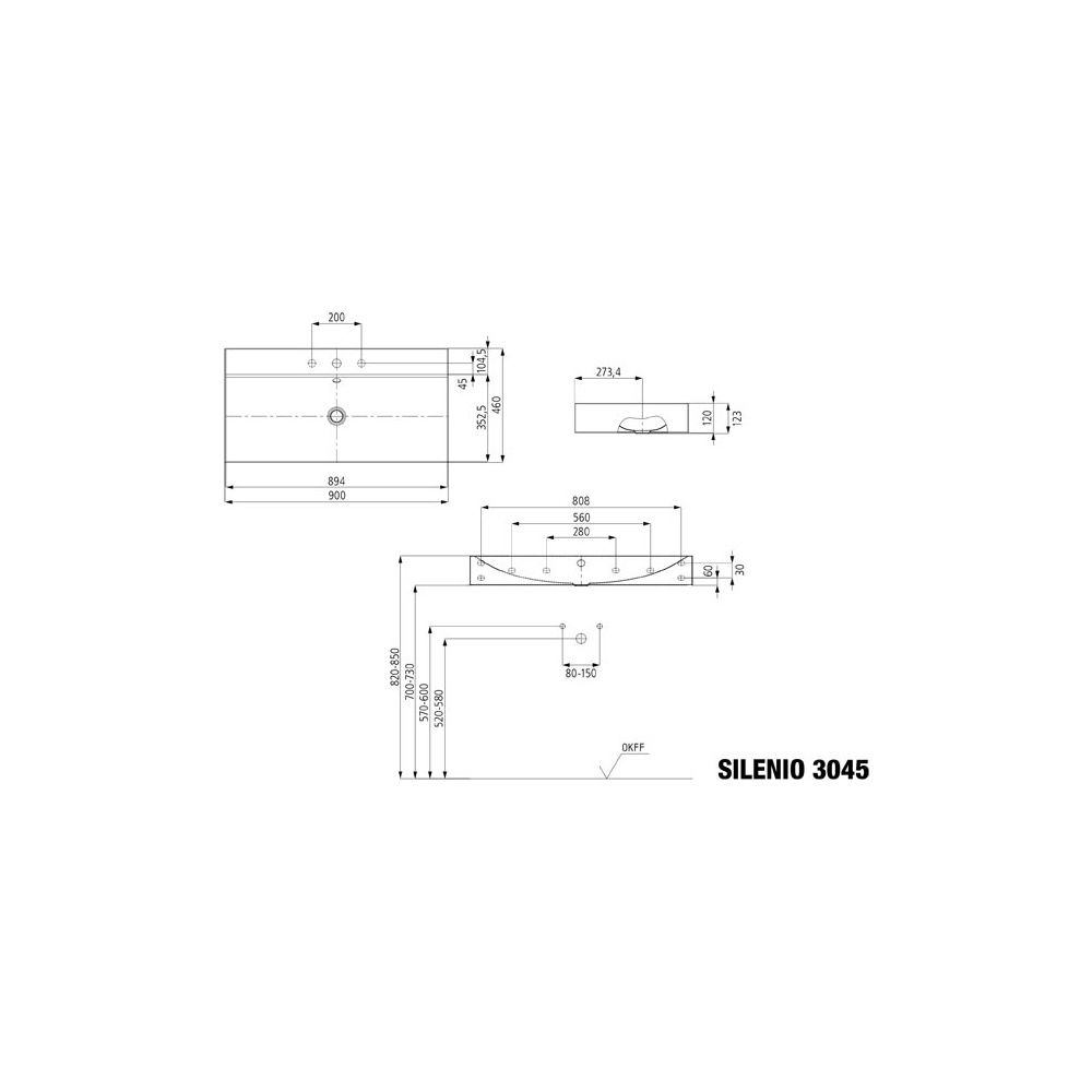 Kaldewei Wandwaschtisch Silenio rechteckig 123x460x900mm, Alpinweiß, 3 HL, ohne ... KALDEWEI-904406273001 4055761012324 (Abb. 3)