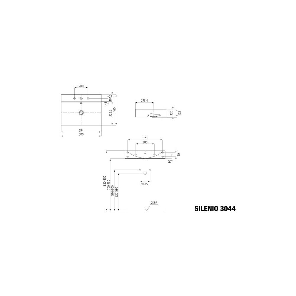 Kaldewei Wandwaschtisch Silenio rechteckig 123x460x600mm, Alpinweiß, 3 HL, ohne ... KALDEWEI-904306273001 4055761012317 (Abb. 3)