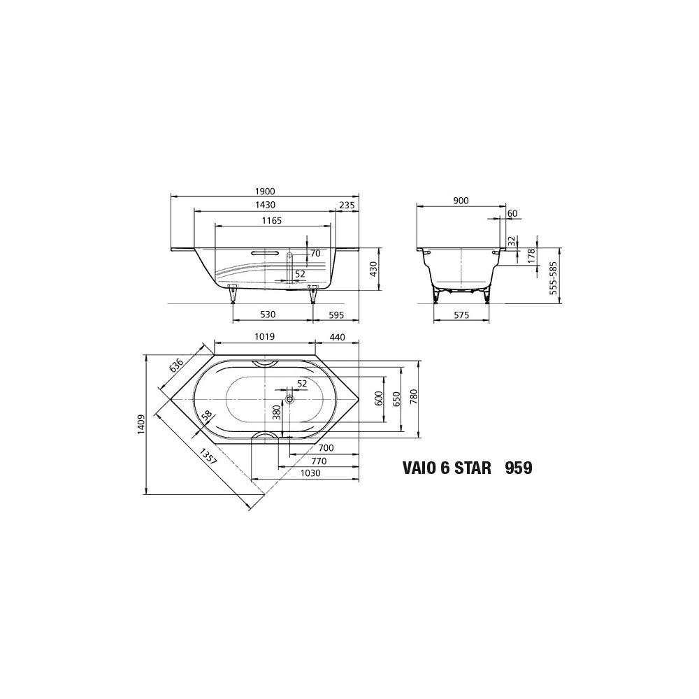 Kaldewei Badewanne Vaio 6 Star Sechseck 430x900x1900mm 145l Alpinweiß m. Vollant... KALDEWEI-233934013001 4001112579671 (Abb. 3)