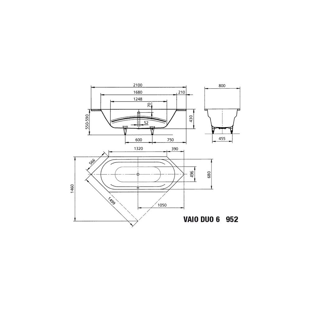 Kaldewei Badewanne Vaio Duo 6 Sechseck 430x800x2100mm 155l Alpinweiß, Weiß m. ÜL... KALDEWEI-233200010001 4001112445112 (Abb. 4)