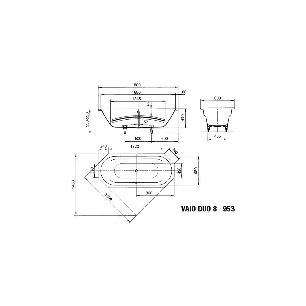 Kaldewei Badewanne Vaio Duo 8 achteckig 430x800x1800mm 155l Alpinweiß, Weiß m. A... KALDEWEI-233330000001 4001112544709 (Abb. 3)