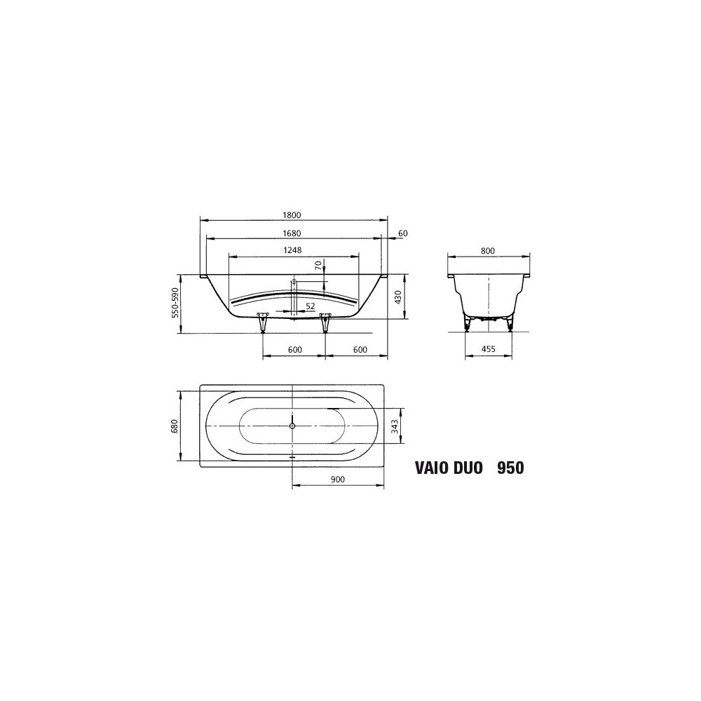 Kaldewei Badewanne Vaio Duo rechteckig 430x800x1800mm 155l Alpinweiß, Weiß m. Vo... KALDEWEI-233034013001 4001112564042 (Abb. 3)