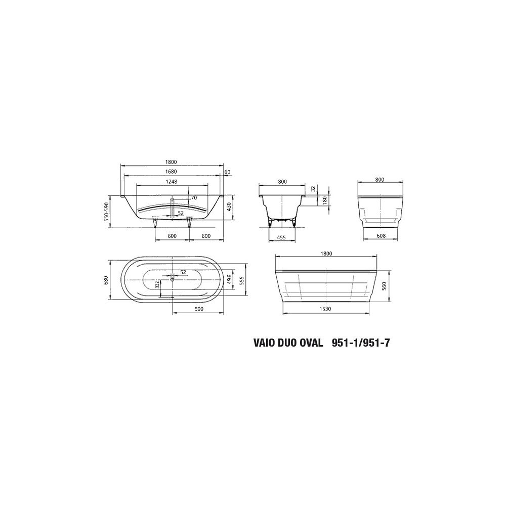 Kaldewei Badewanne Vaio Duo oval 430x800x1800mm 155l Pergamon m. ÜL, o. Antislip... KALDEWEI-233100010231 4001112469248 (Abb. 3)