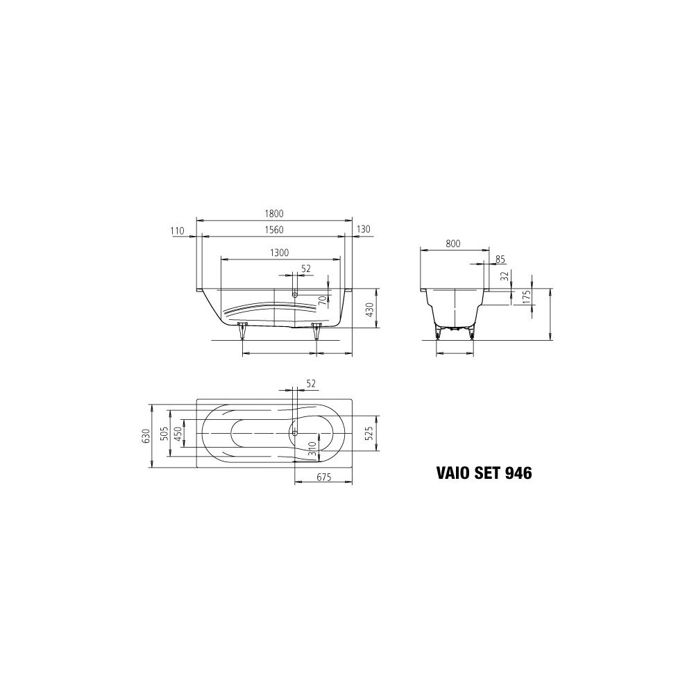 Kaldewei Badewanne Vaio Set rechteckig 430x800x1800mm 135l Alpinweiß, Weiß m. ÜL... KALDEWEI-234600010001 4001112711910 (Abb. 4)