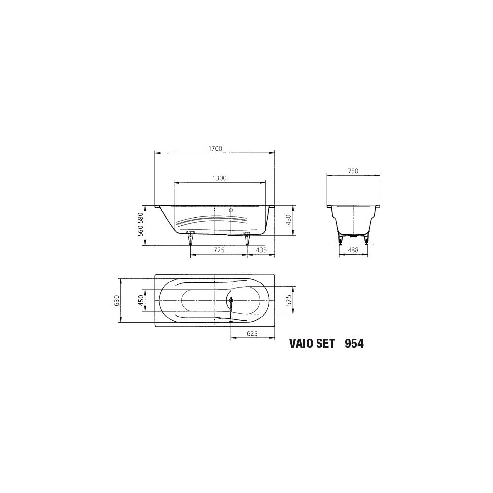 Kaldewei Badewanne Vaio Set rechteckig 430x750x1700mm 135l Alpinweiß, Weiß m. In... KALDEWEI-233400011001 4063728692816 (Abb. 3)