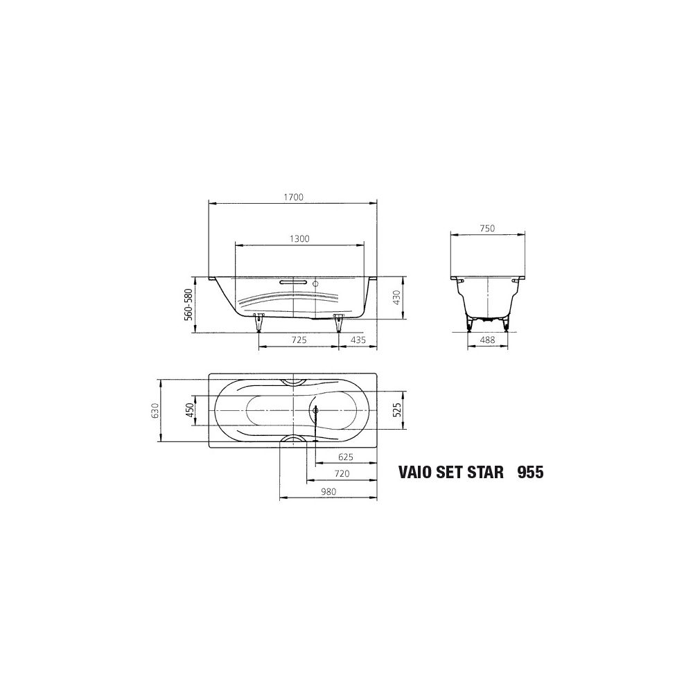 Kaldewei Badewanne Vaio Set Star rechteckig 430x750x1700mm 135l Pergamon m. Voll... KALDEWEI-233534010231 4001112575819 (Abb. 3)